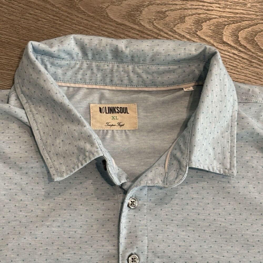 Linksoul Golf Polo Shirt Mens XL Blue Geometric AOP Performance‎ Preppy Casual